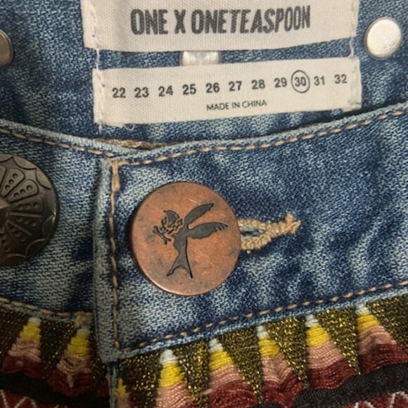 One Teaspoon Unique Baggies Slouchy Distressed Western Women's Jeans - Size 30 - Picture 3 of 6